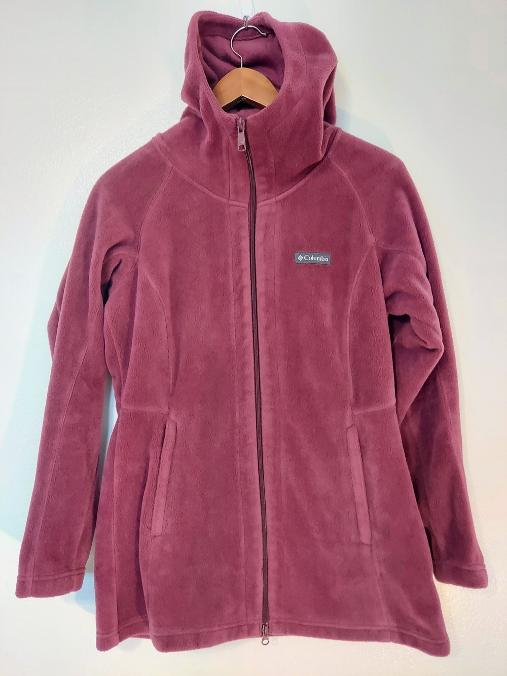 Columbia Women’s Burgundy Long-Fit Hooded Fleece Zipper Jacket Size M
